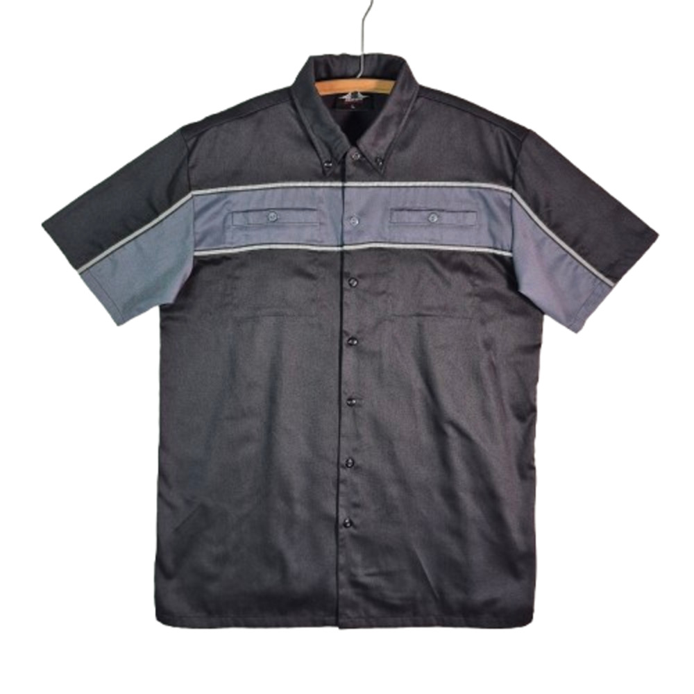 BIKER APPAREL Black Casual Dress Shirt With Skull/Chains Graffix Mens Size L